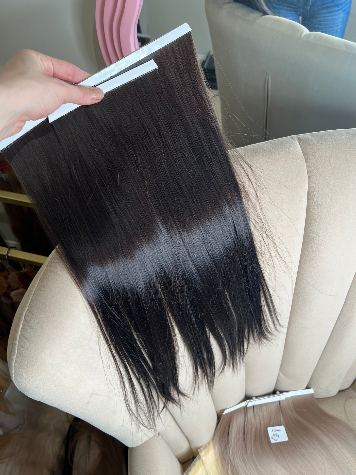 Bardzo ciemny brąz Włosy słowiańskie doczepiane Bio taśmy - 87 g 53cm