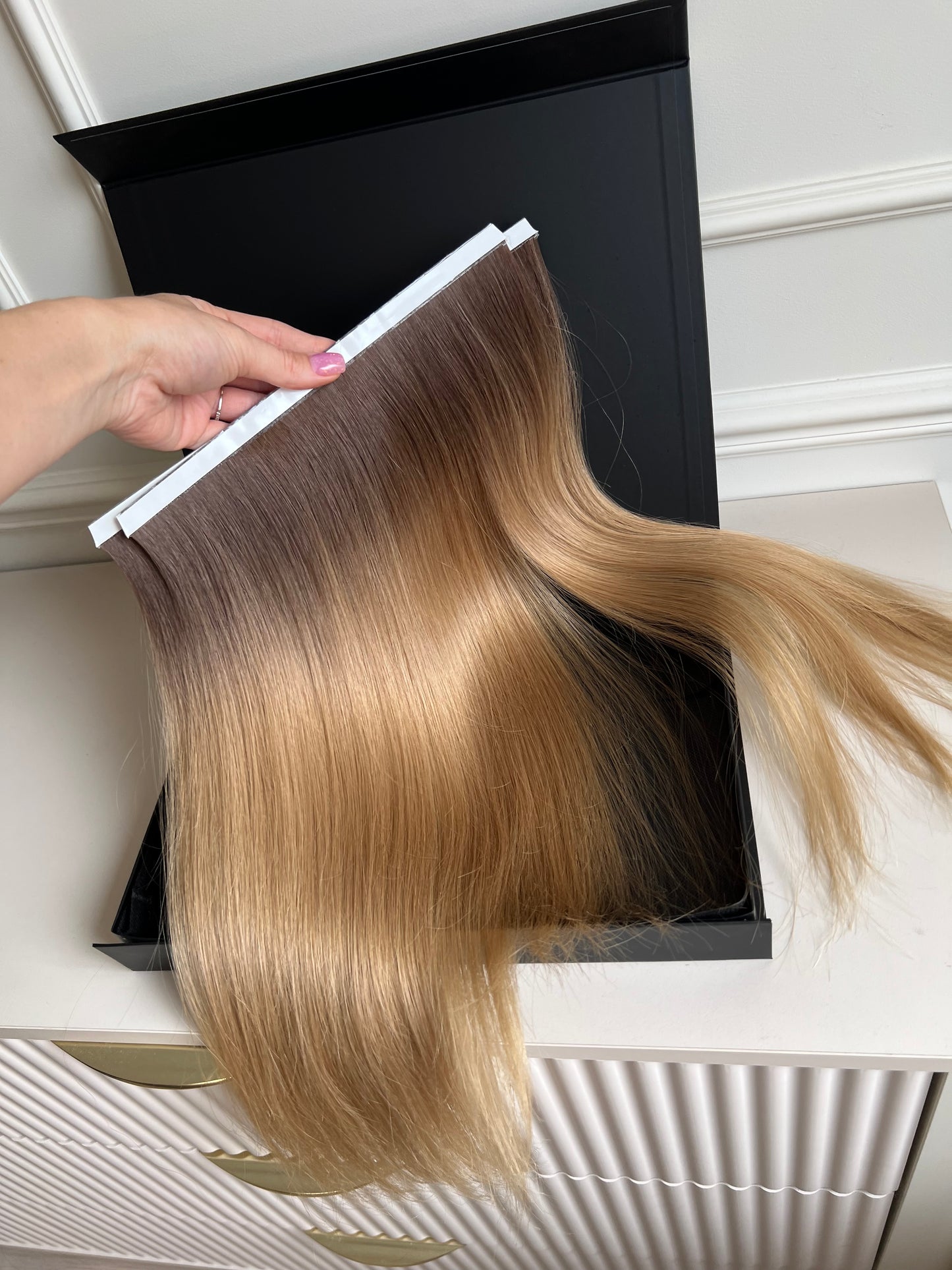 Włosy doczepiane słowiańskie biotaśmy 49 cm 97 g Ombre ciemny Blond