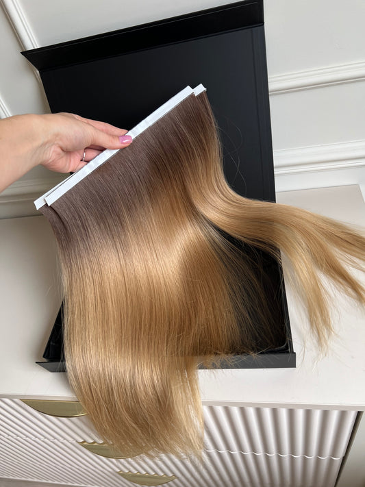 Włosy doczepiane słowiańskie biotaśmy 49 cm 97 g Ombre ciemny Blond