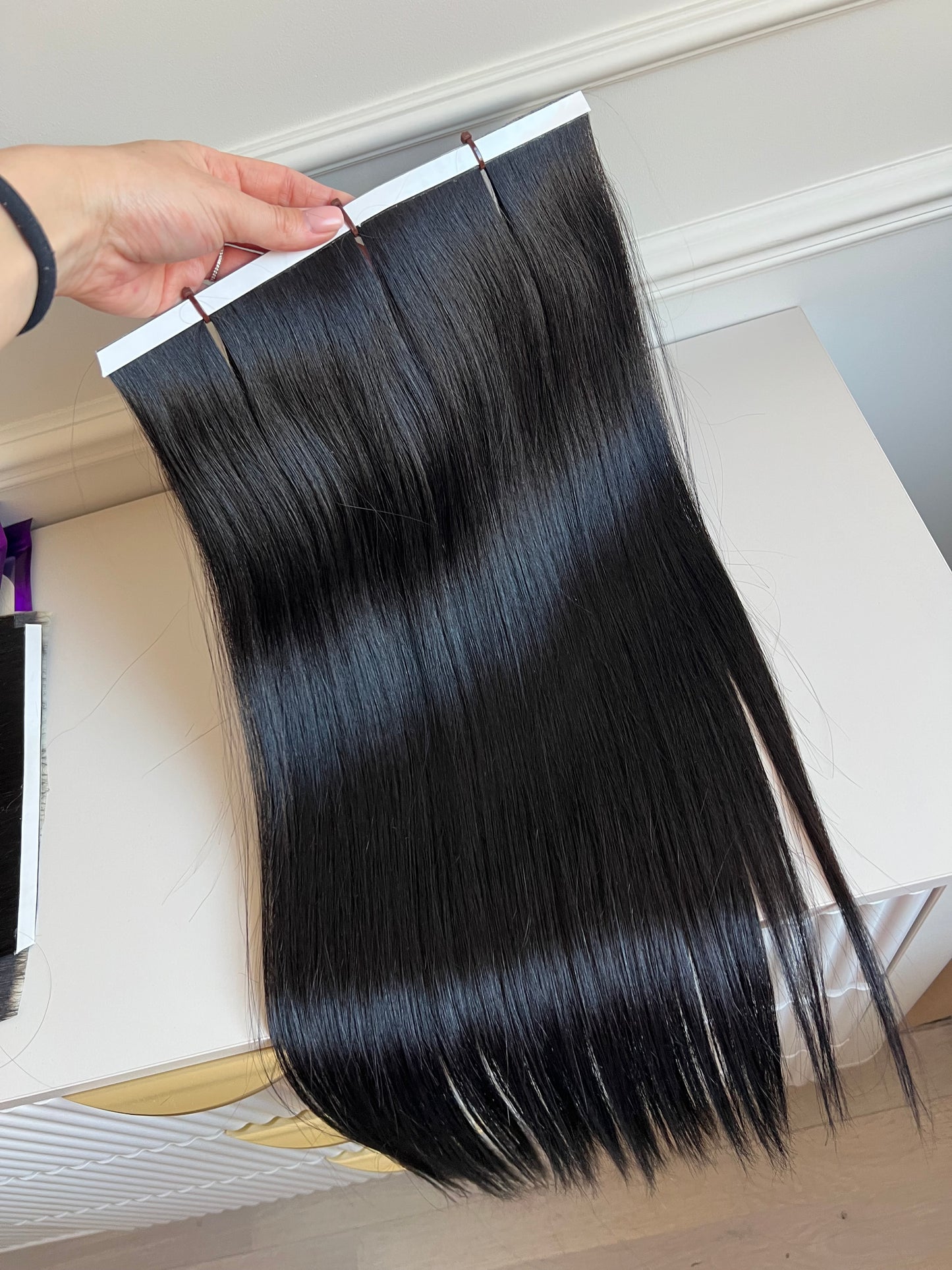 Włosy naturalne doczepiane lux 138g 59cm biotaśmy 3szt Czarne