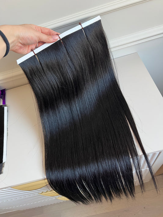 Włosy naturalne doczepiane lux 138g 59cm biotaśmy 3szt Czarne