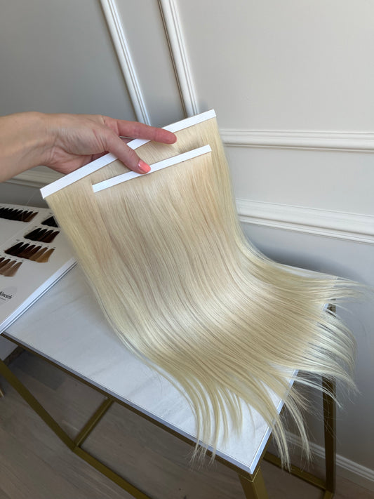 Włosy naturalne doczepiane jasny Blond 45 cm 81 g bio tape zestaw