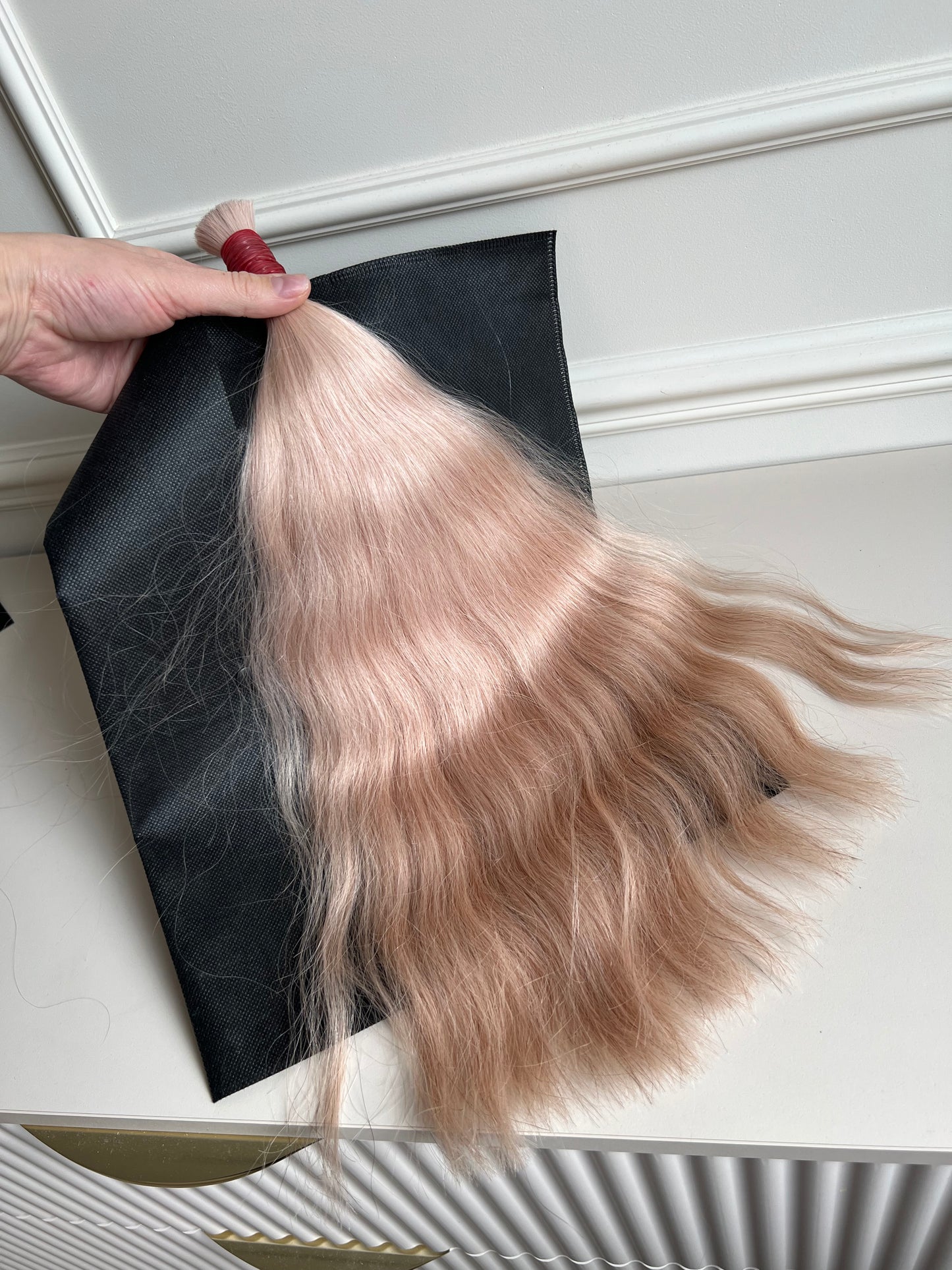 Włosy naturalne do przedłużania w kitce 103 g 45 cm  Pudrowy róż