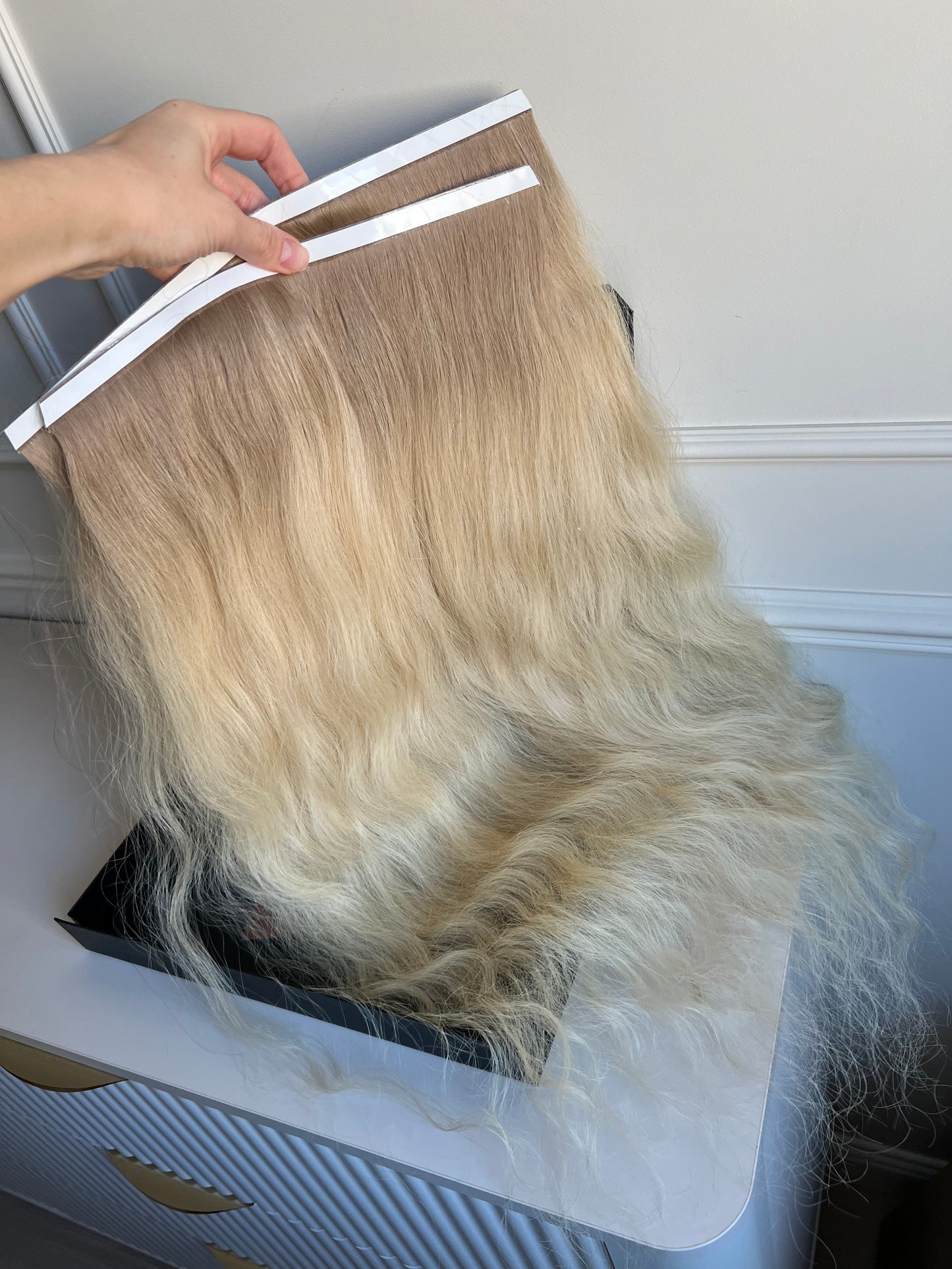 Włosy doczepiane naturalne rozjaśnione z dziewiczych ombre ciepły Blond 60 cm 106 g