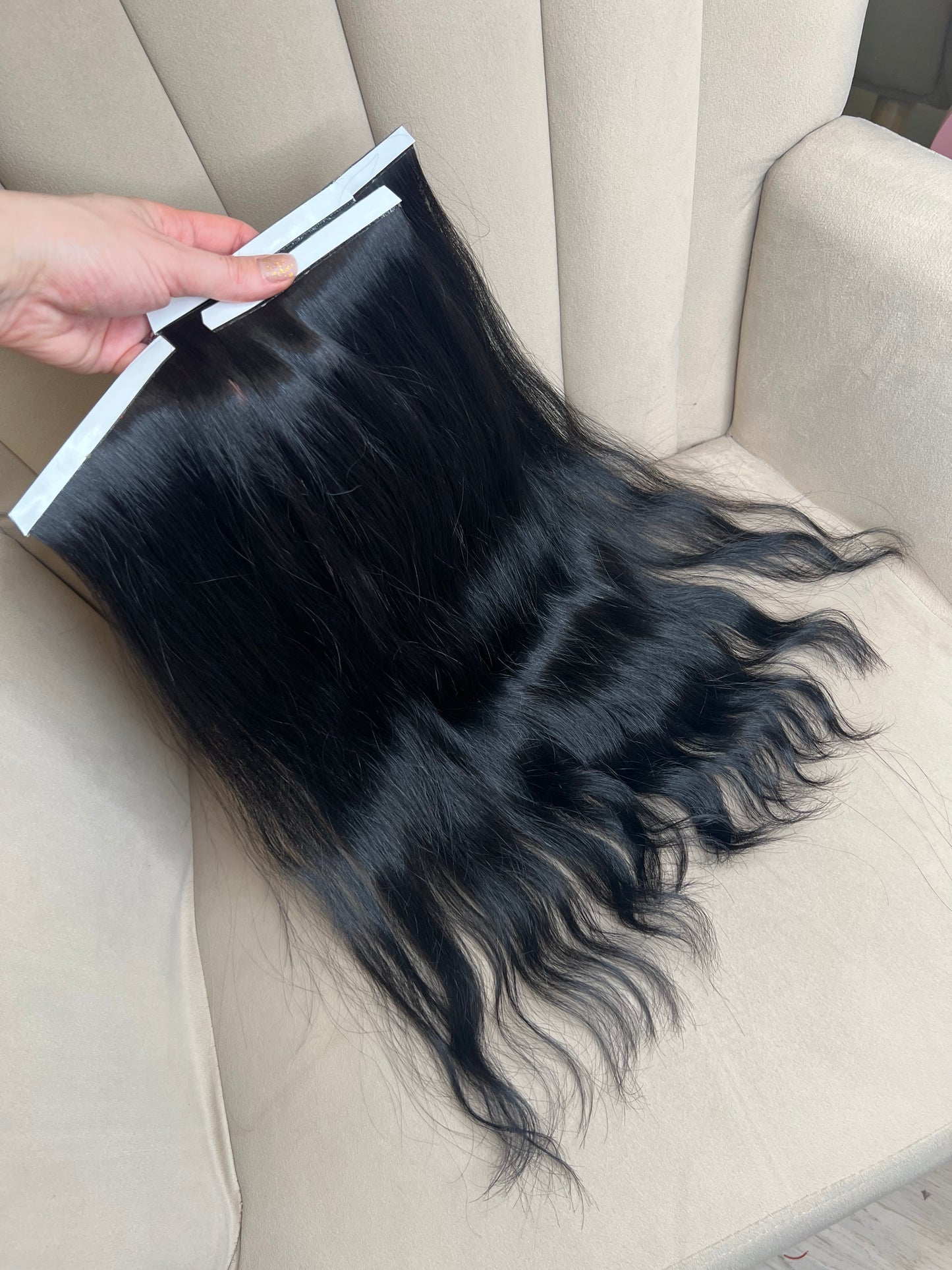 Włosy falowane czarne doczepiane słowiańskie 96g 48cm bio tape