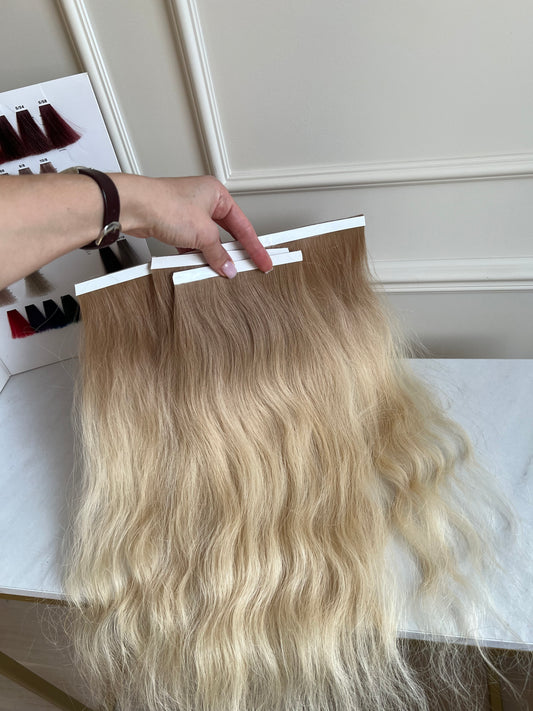 Włosy naturalne doczepiane Blond ombre 49 cm 93 g biotaśmy