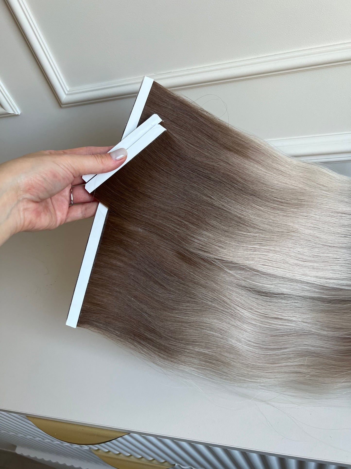 Włosy doczepiane słowiańskie naturalne chłodny Blond ombre biotaśmy 87 g 60 cm