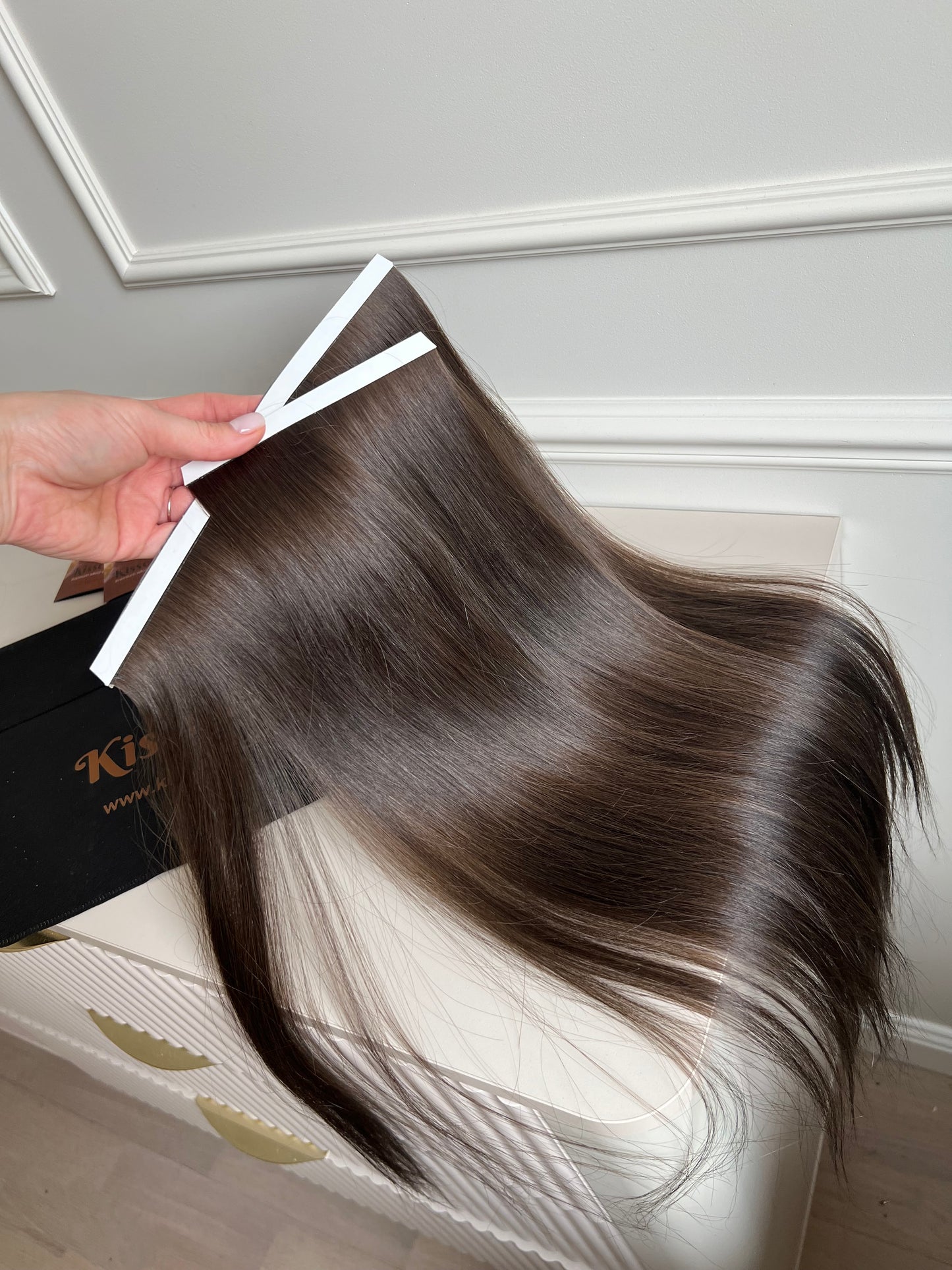 Włosy doczepiane słowiańskie naturalny chłodny brąz biotaśmy 95g 58cm