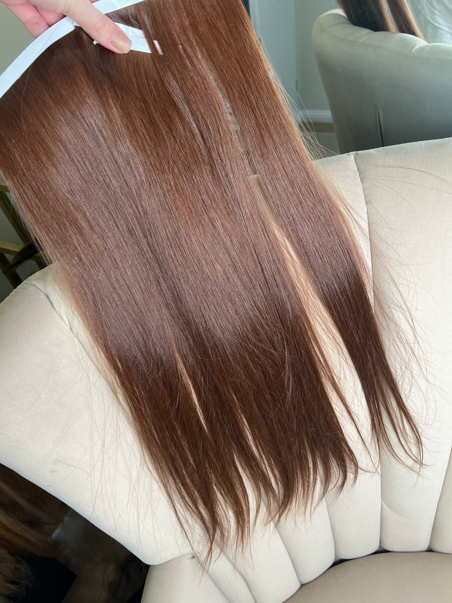 Brąz włosy Bio taśmy doczepiane słowiańskie 65 cm 105 g