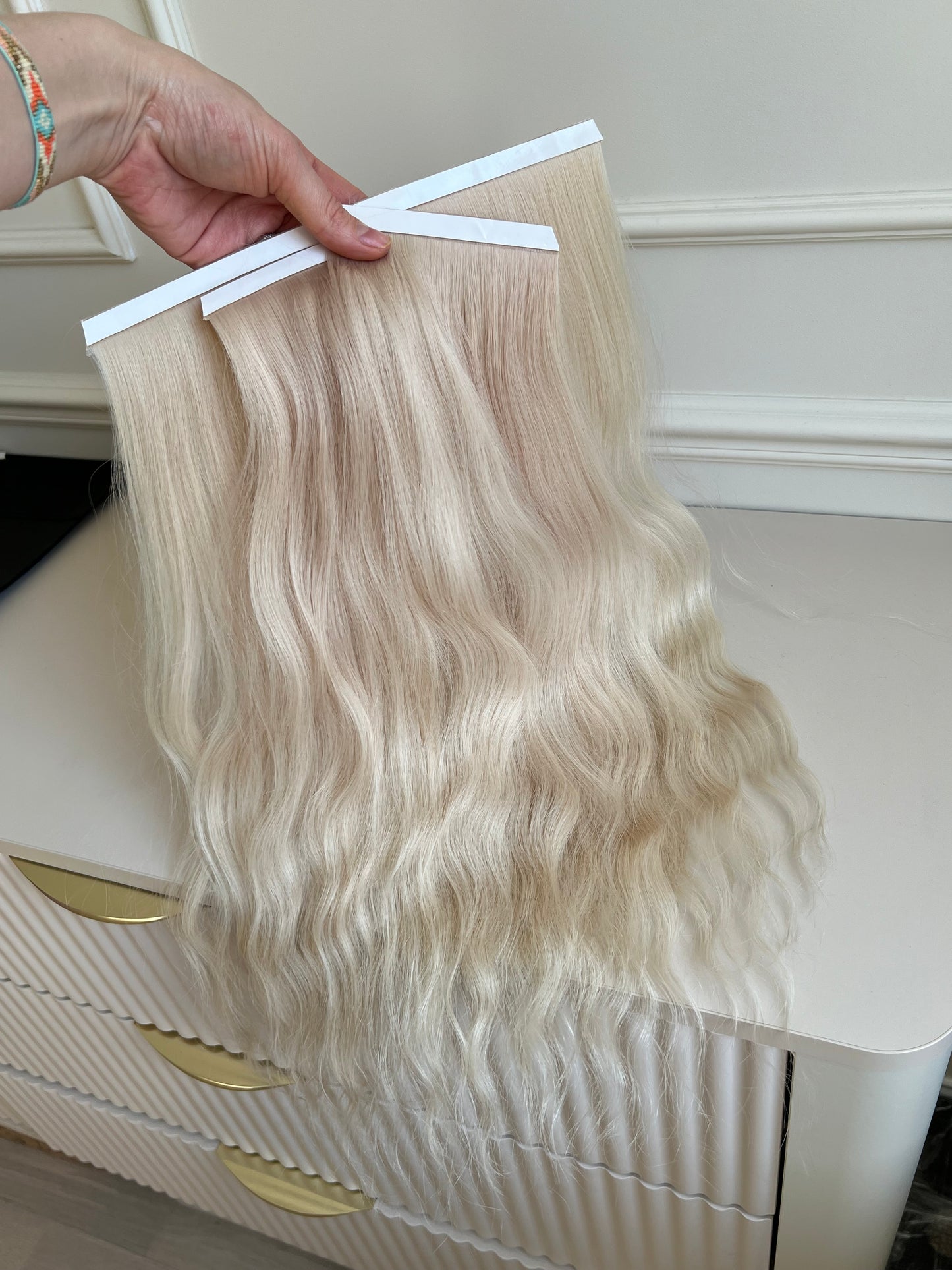 Włosy doczepiane naturalne słowiańskie 82 g 48 cm falowane Bio taśmy