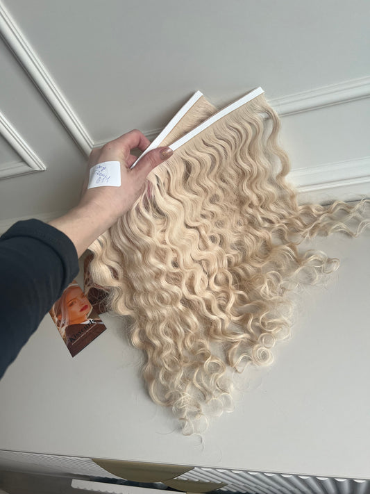 Kręcone włosy blond słowiańskie doczepiane 58g 38cm