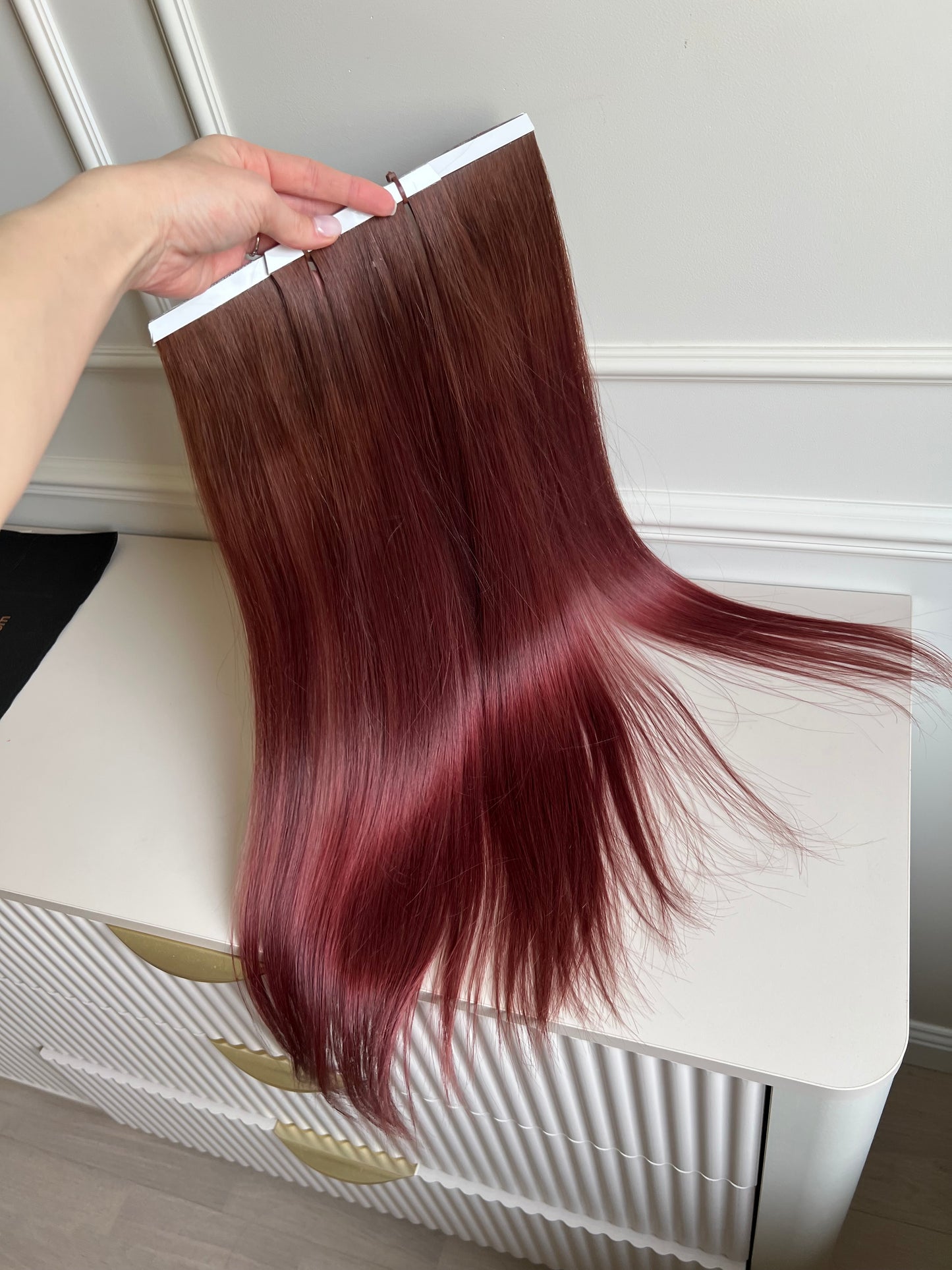 Doczepiane włosy Słowiańskie Bio Taśmy – winny bordowy 60 cm, 104 g