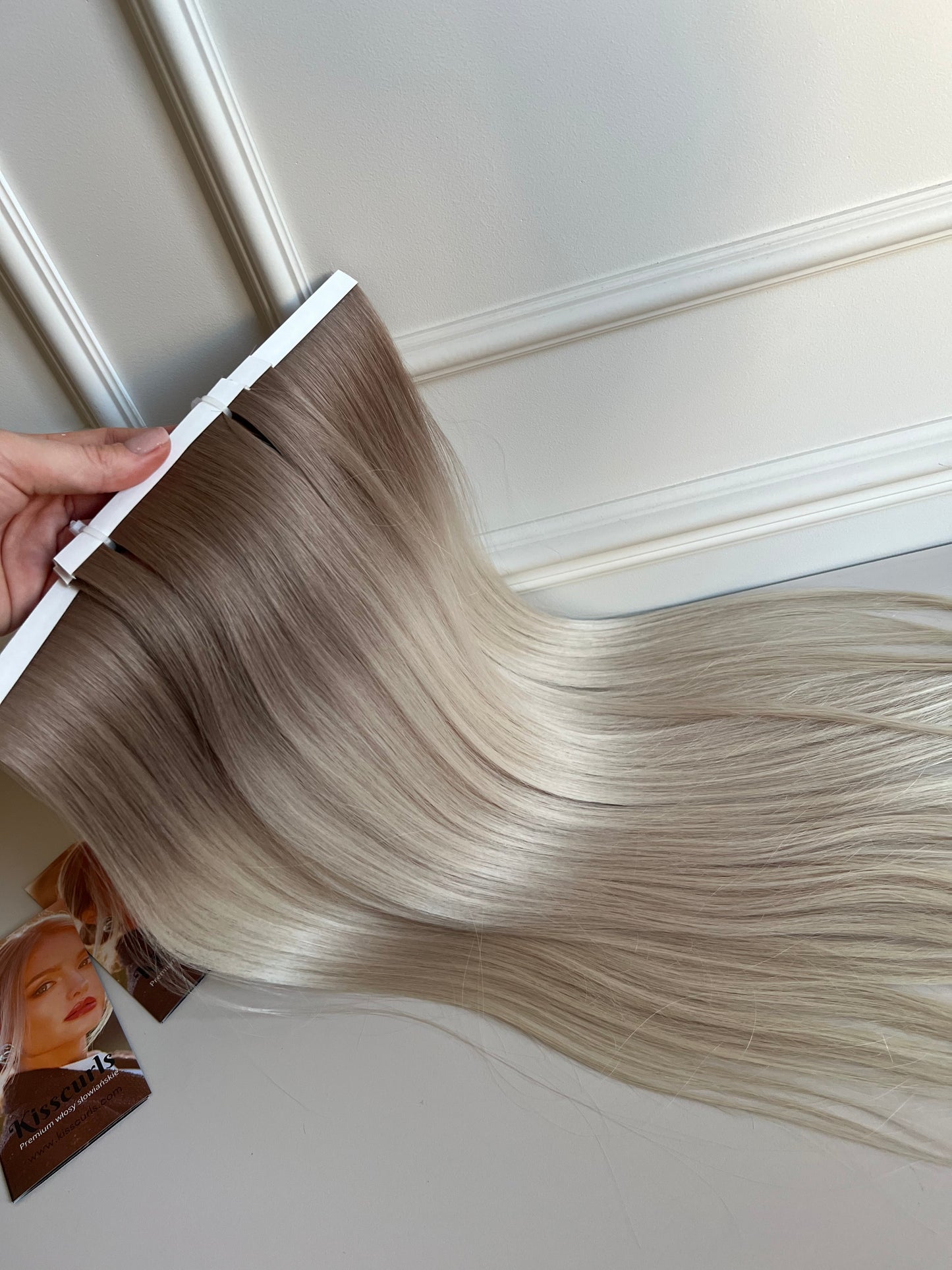 Doczepiane włosy naturalne Sowieckie ombre 53 cm 119 g biotape zestaw 4 taśmy