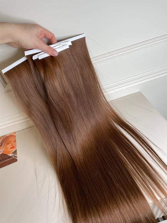 Doczepiane włosy jasny Brąz biotaśmy 4 szt 140g 70cm Włosy słowiańskie naturalne