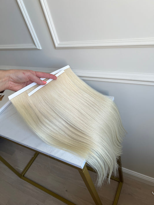 Włosy naturalne doczepiane jasny Blond 45 cm 81 g bio tape zestaw
