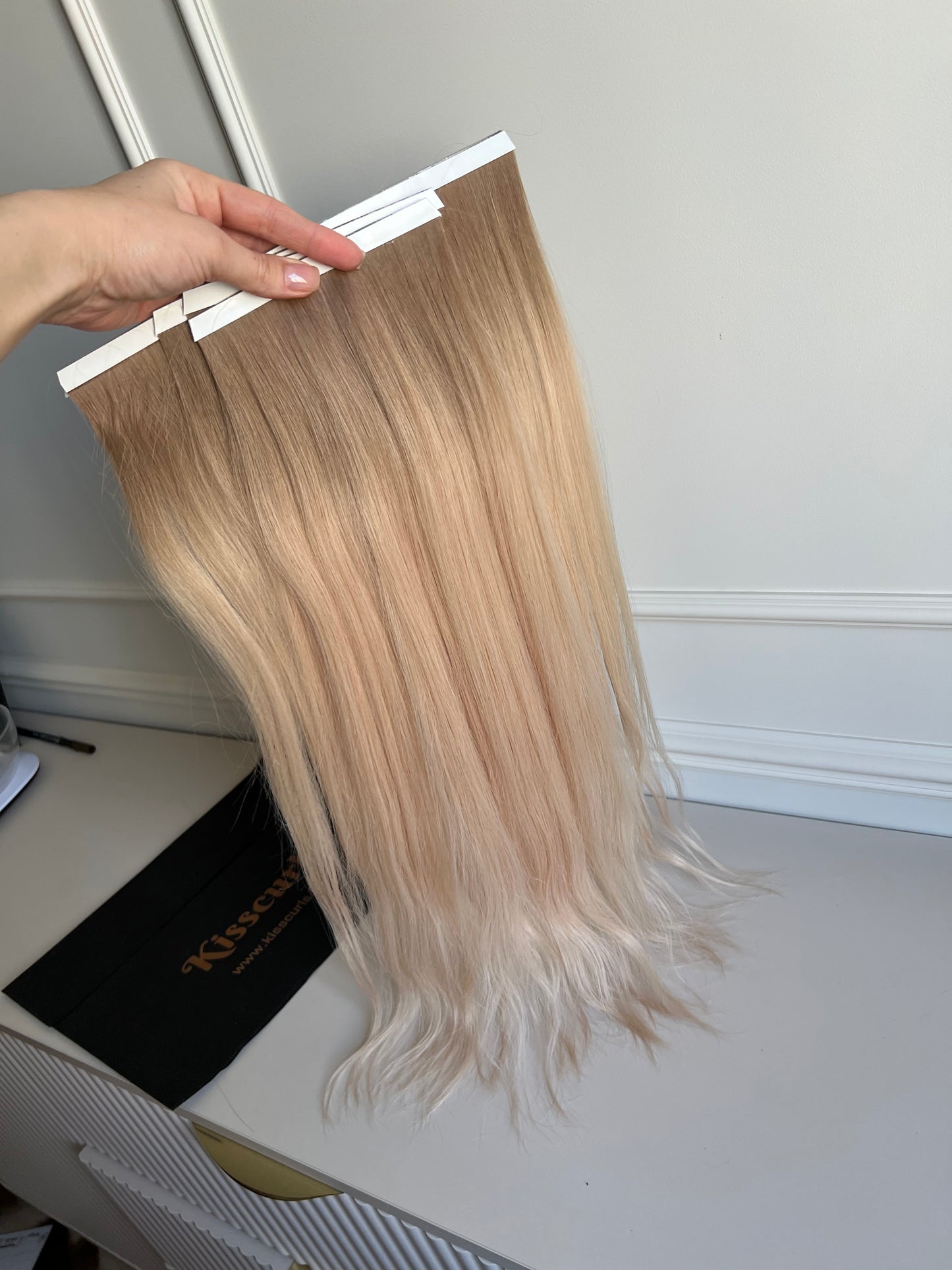 Włosy naturalne doczepiane słowiańskie ombre końcówki falowane 59 cm 127 g Bio taśmy