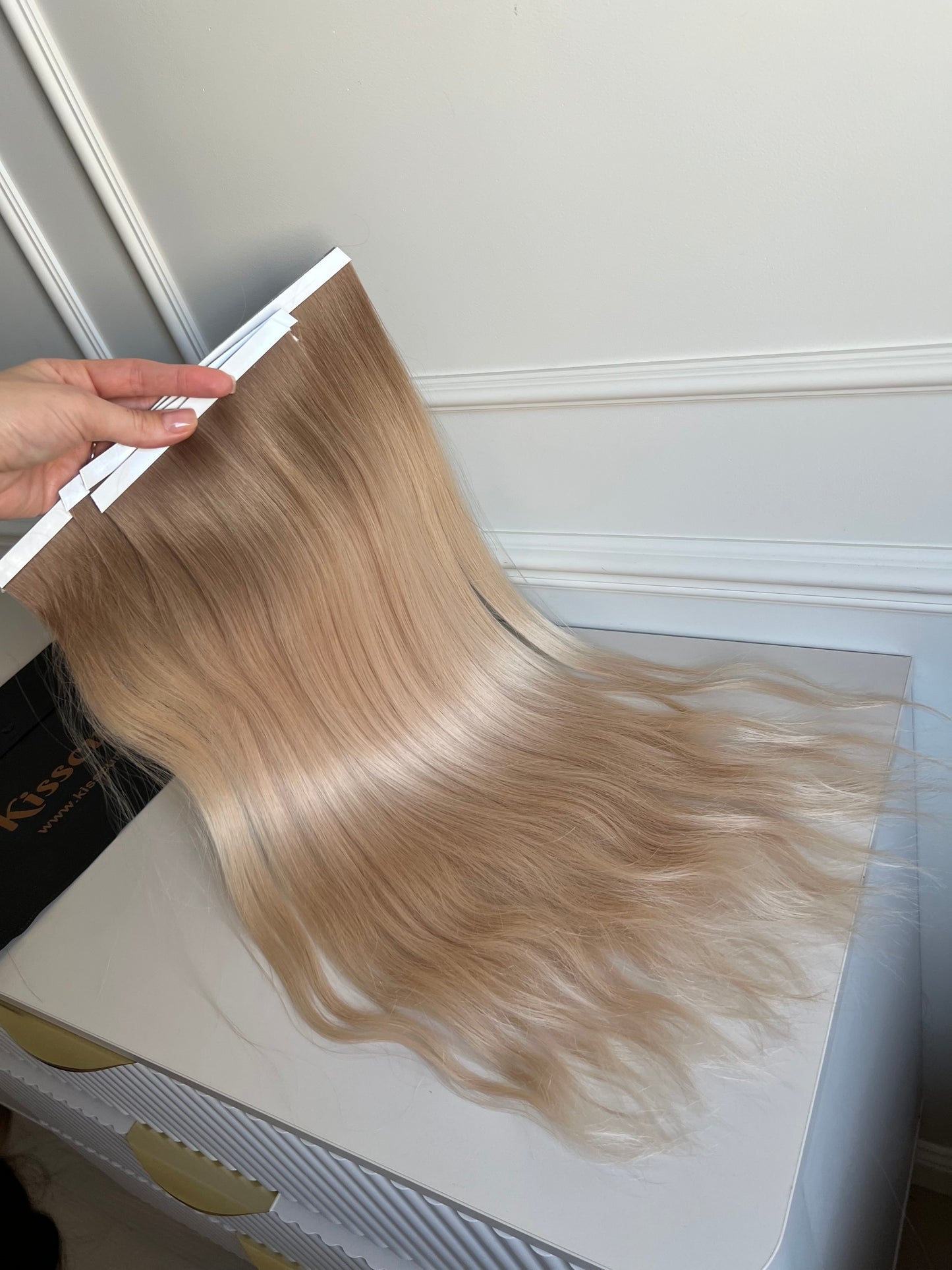 Włosy naturalne doczepiane słowiańskie ombre końcówki falowane 59 cm 127 g Bio taśmy