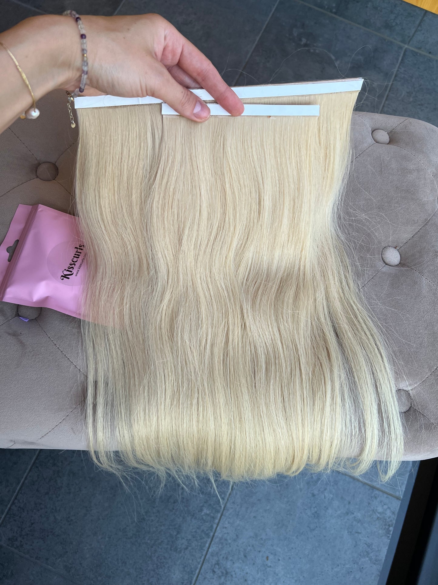 Jasny Blond włosy słowiańskie na taśmie biotape zestaw 75g 50cm