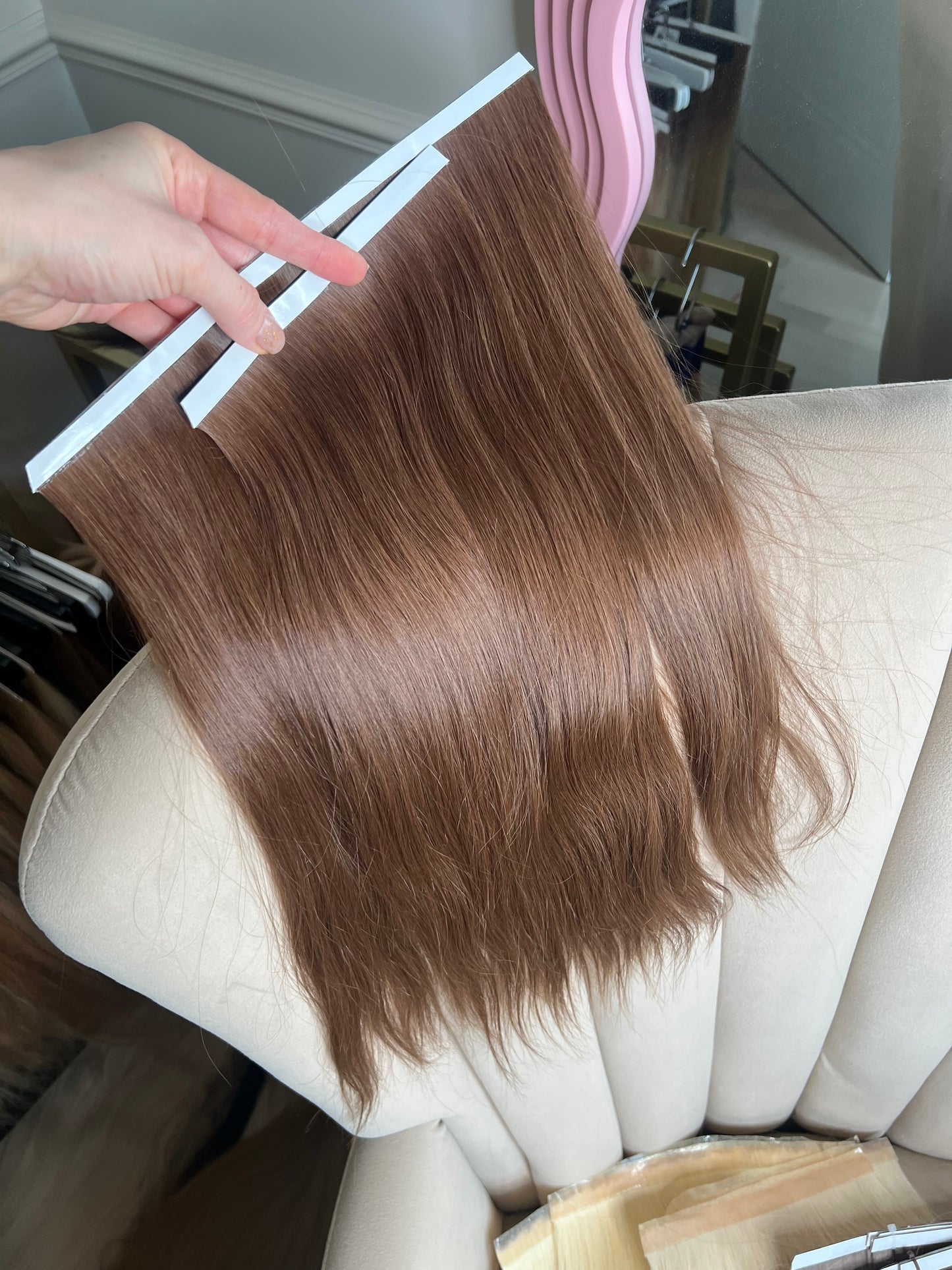 Jasny Brąz włosy naturalne słowiańskie metoda Bio taśmy 47cm 82g