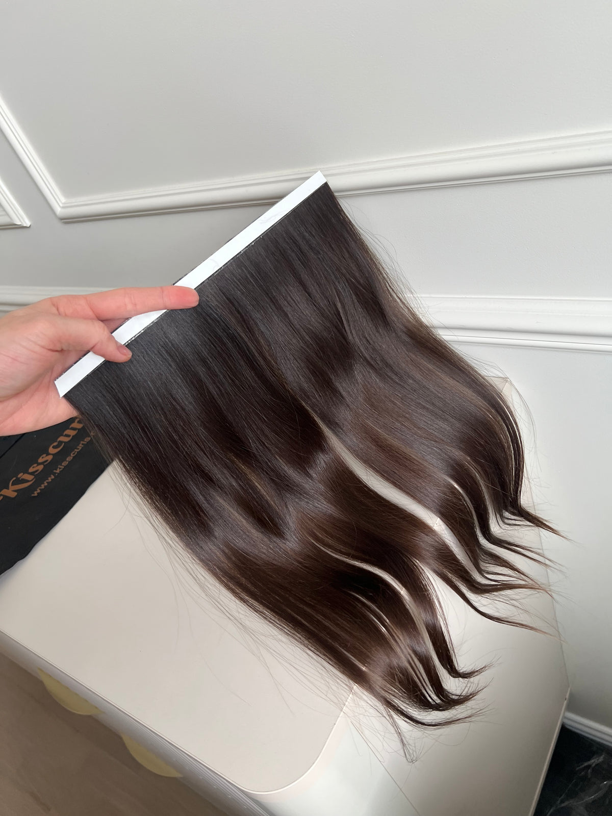 Long Tape Wefts, virgin human hair, undyed, brown, 43 cm, 36 g