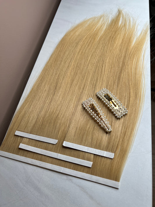 Doczepiane włosy Włosy na  taśmie szerokiej Naturalne - Blond pszeniczny 90g 39cm