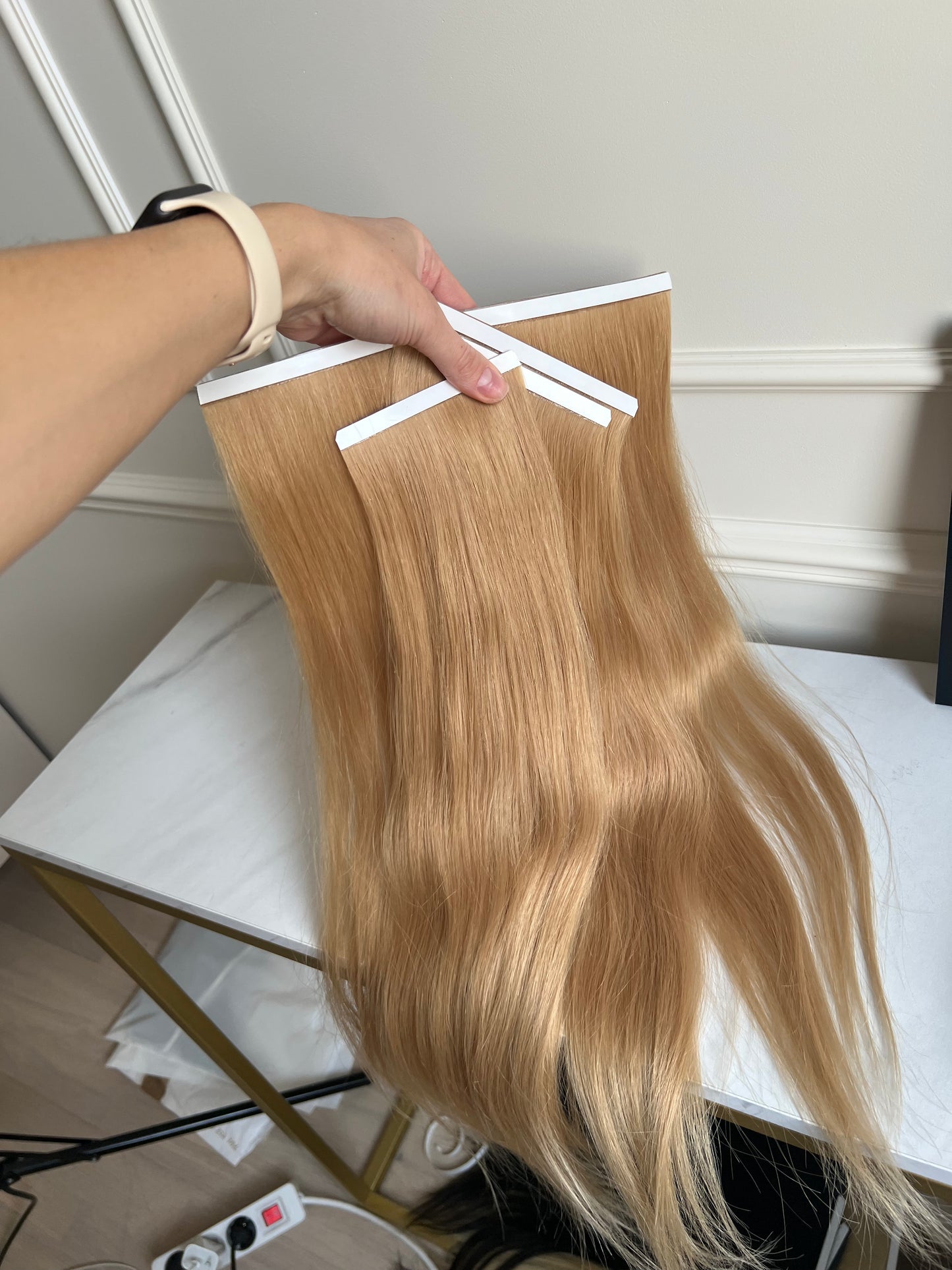 Human hair extensions, sunny dark blonde, set, 54 cm, 113 g