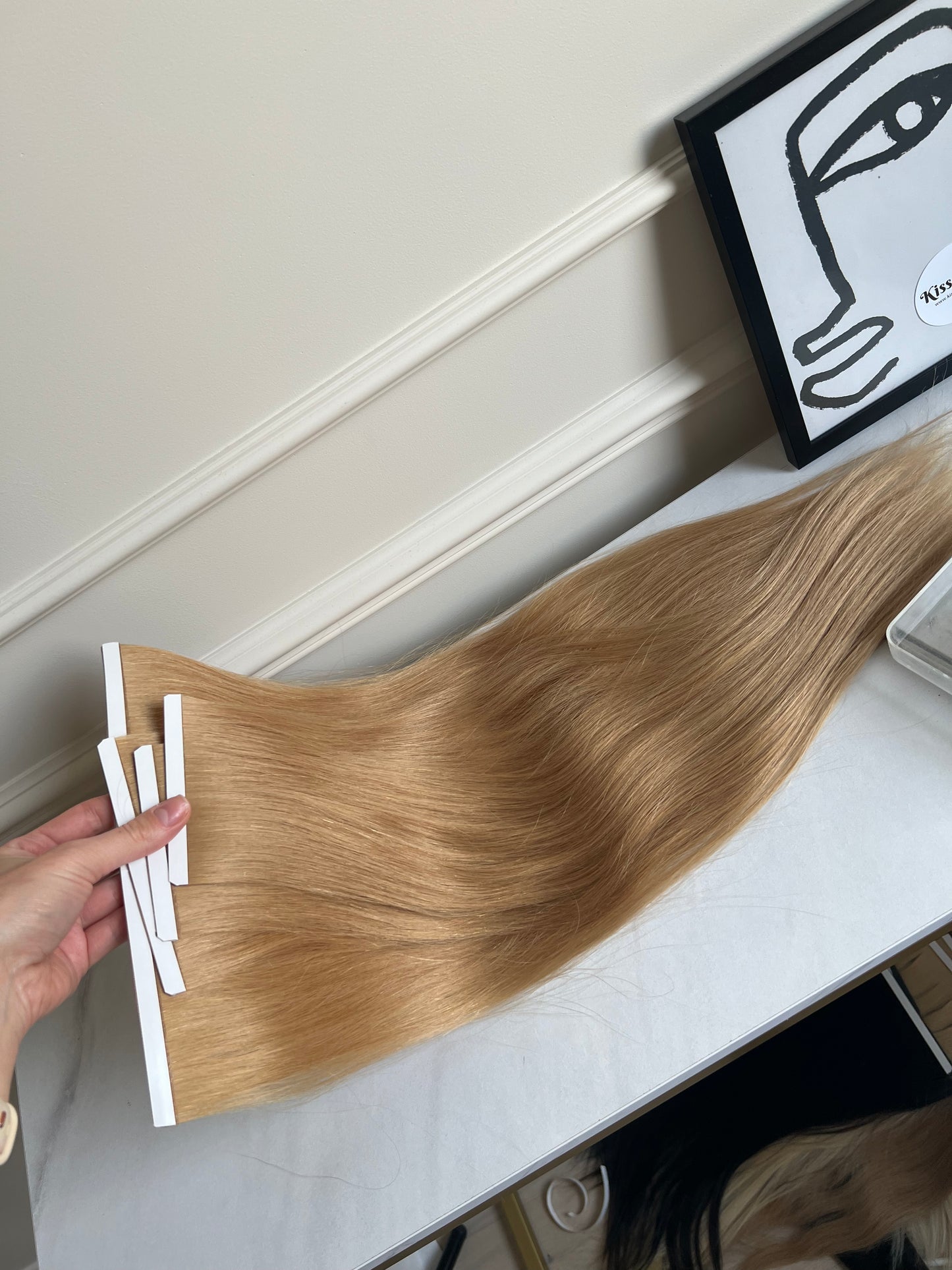 Human hair extensions, sunny dark blonde, set, 54 cm, 113 g