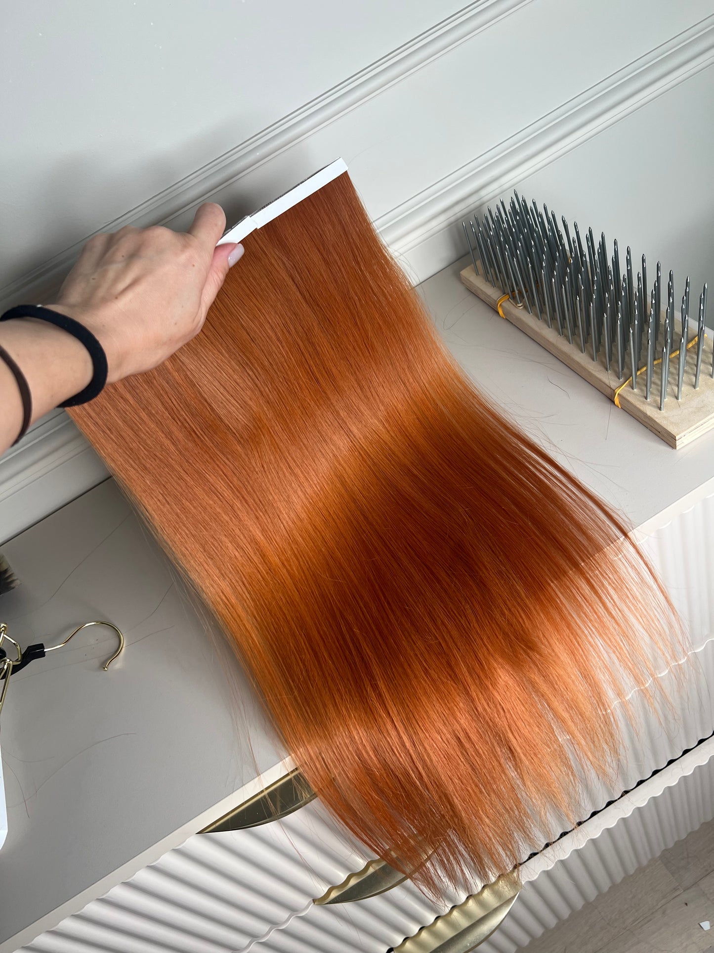 Ginger Hair Tape-In Extensions – Slavic Natural Red Hair 50 cm 90 g (3 Long Tape Wefts)