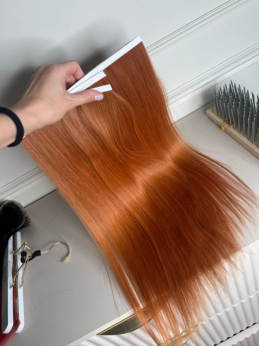 Ginger Hair Tape-In Extensions – Slavic Natural Red Hair 50 cm 90 g (3 Long Tape Wefts)