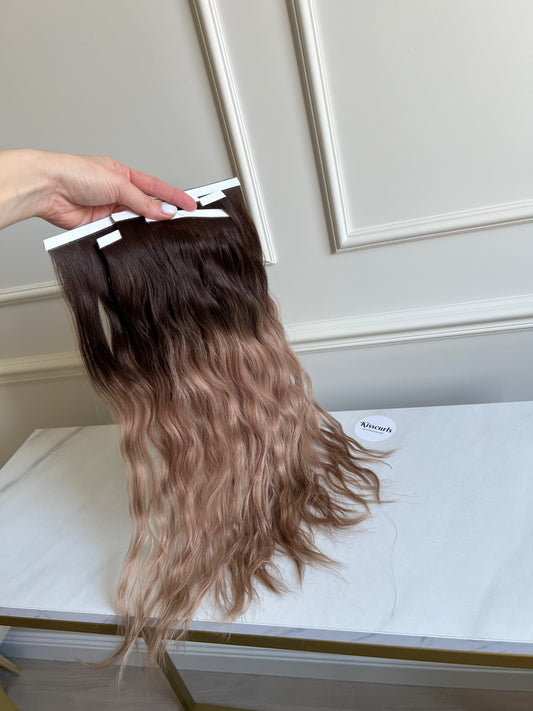 Włosy naturalne na Bio taśmy słowiańskie ombre falowane 93g 45cm