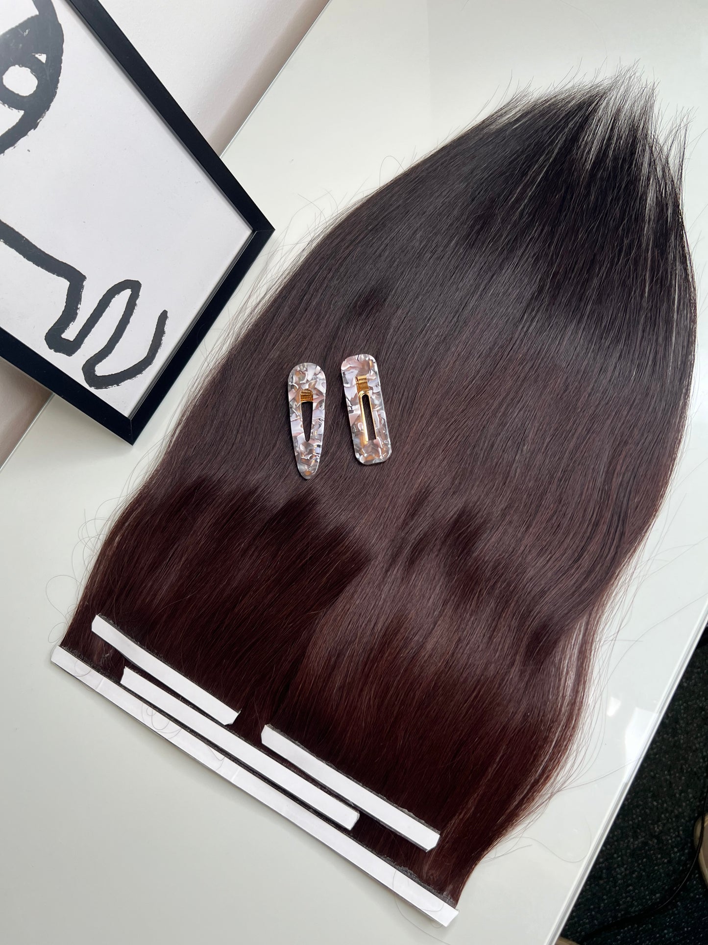 Dark Brown Hair Extension Set LONG BIO TAPE weft  95g 45cm