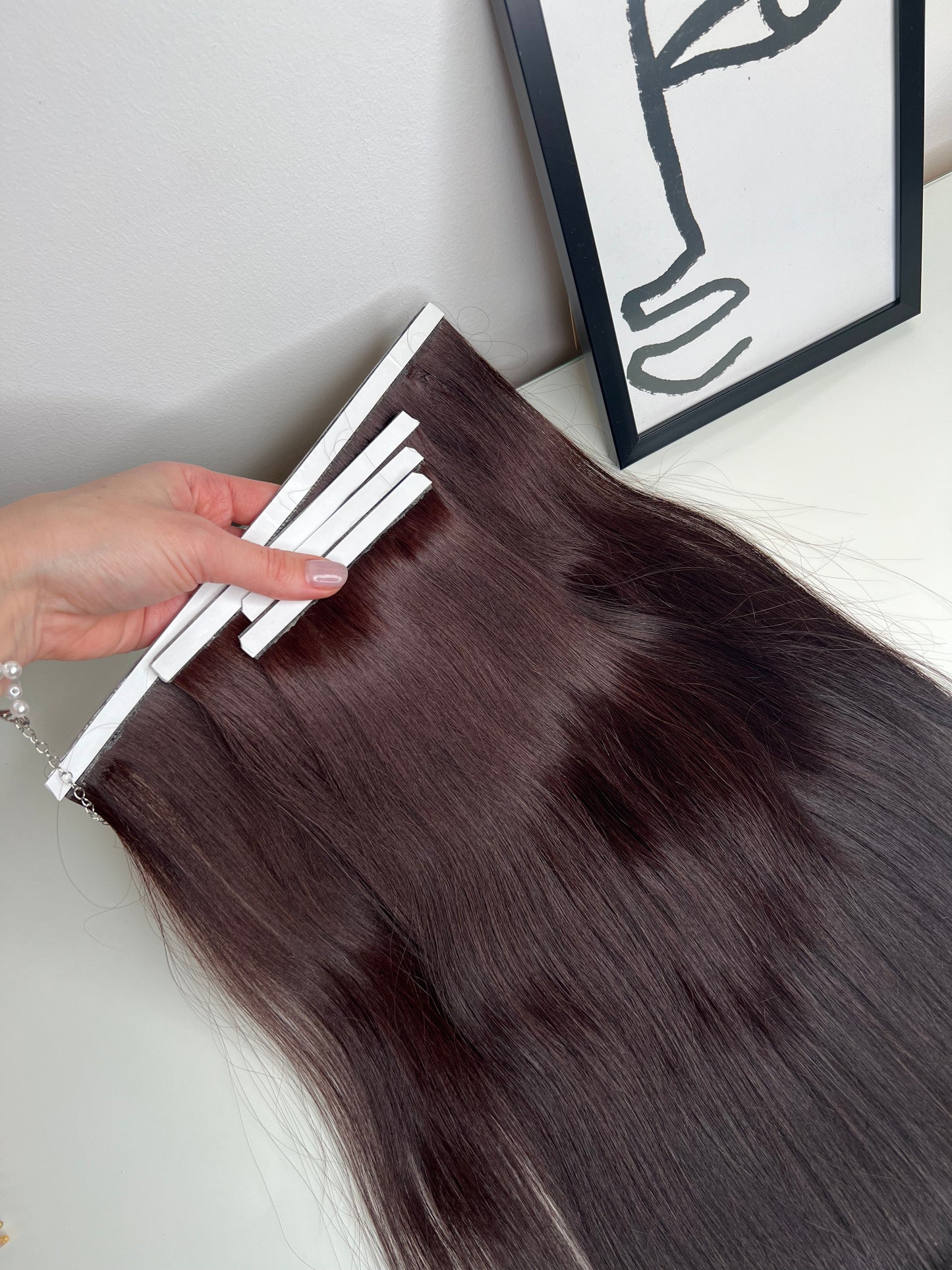 Dark Brown Hair Extension Set LONG BIO TAPE weft  95g 45cm