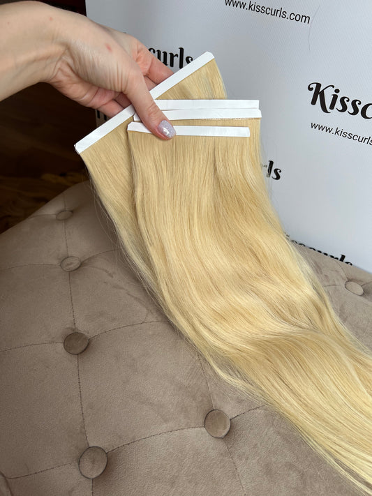 Blonde Seamless Tape Weft Hair Extensions Set 90g 50cm High Quality Slavic Human Hair