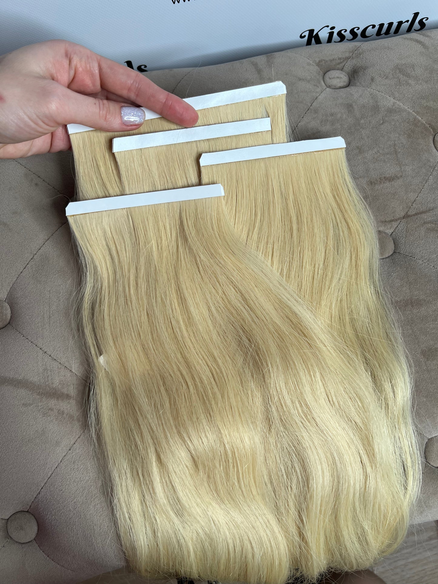 Blonde Seamless Tape Weft Hair Extensions Set 90g 50cm High Quality Slavic Human Hair