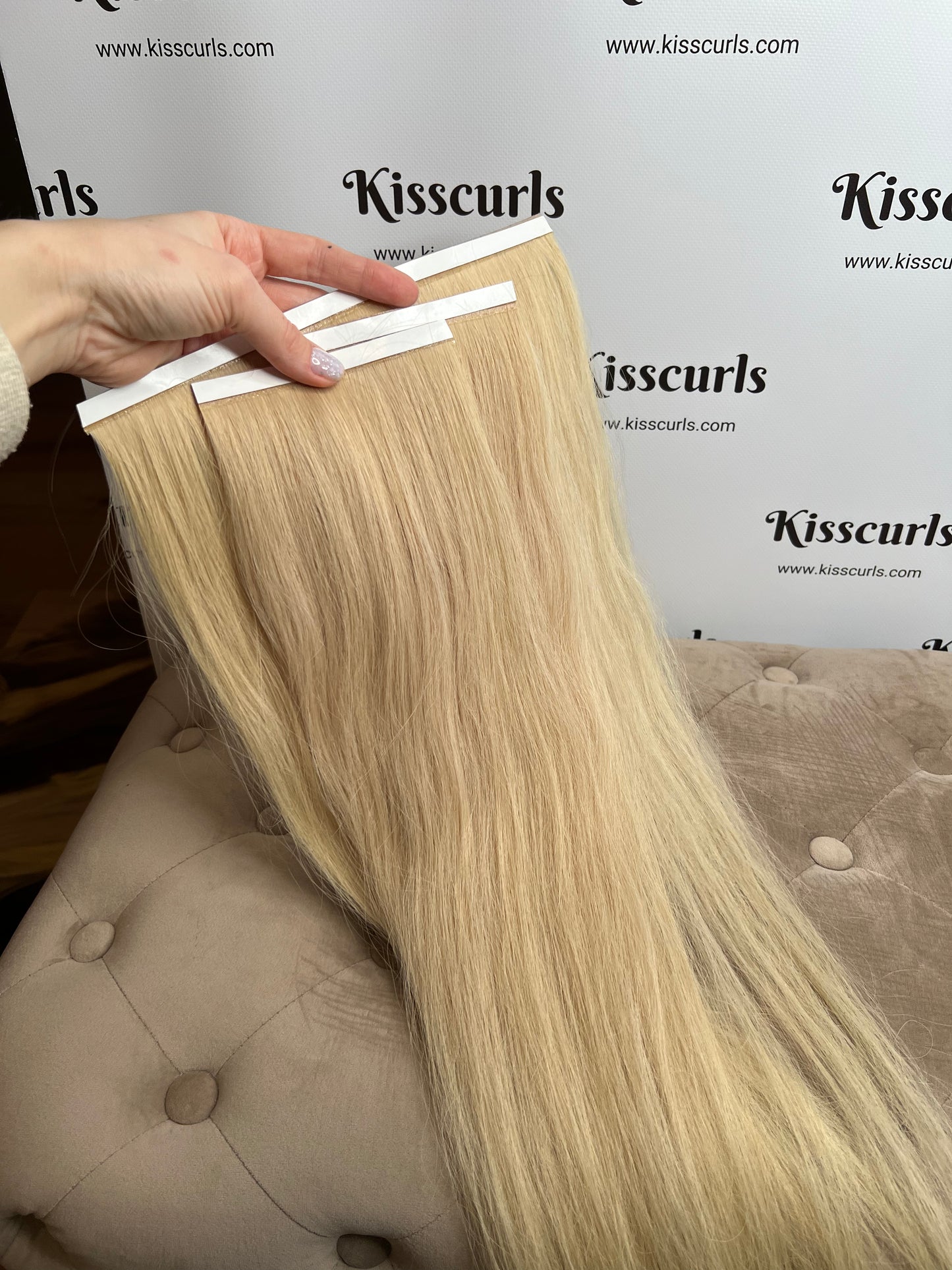 Light Blonde Slavic Hair Bio Long Tape Wefts Set 64cm 100g