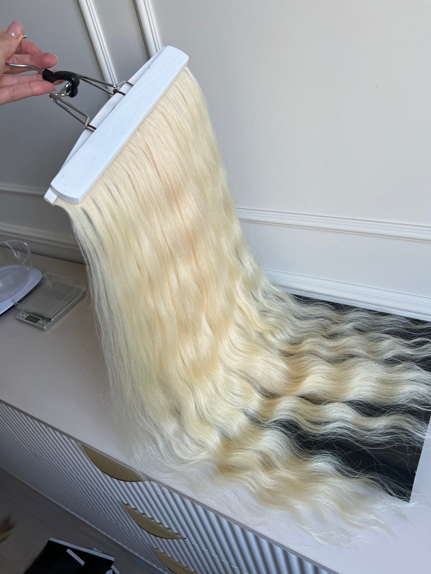 Jasny Blond falowane włosy słowiańskie 68cm 105g biotaśmy