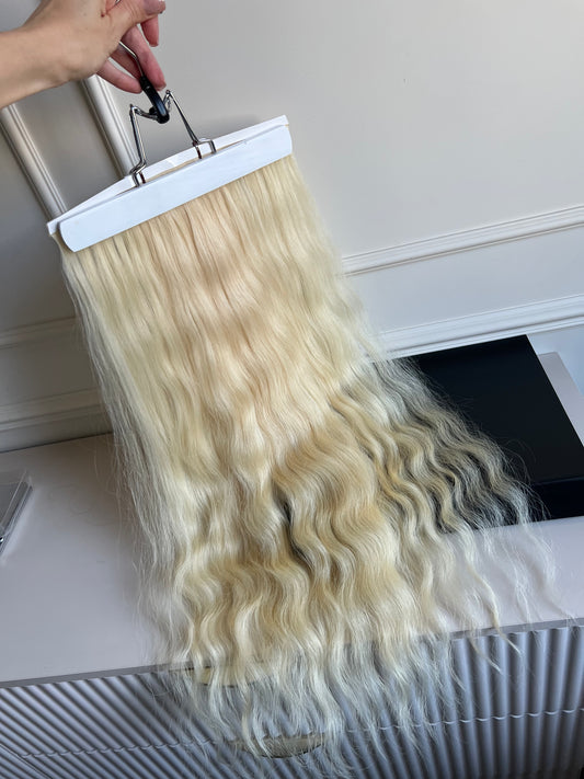 Jasny Blond falowane włosy słowiańskie 68cm 105g biotaśmy