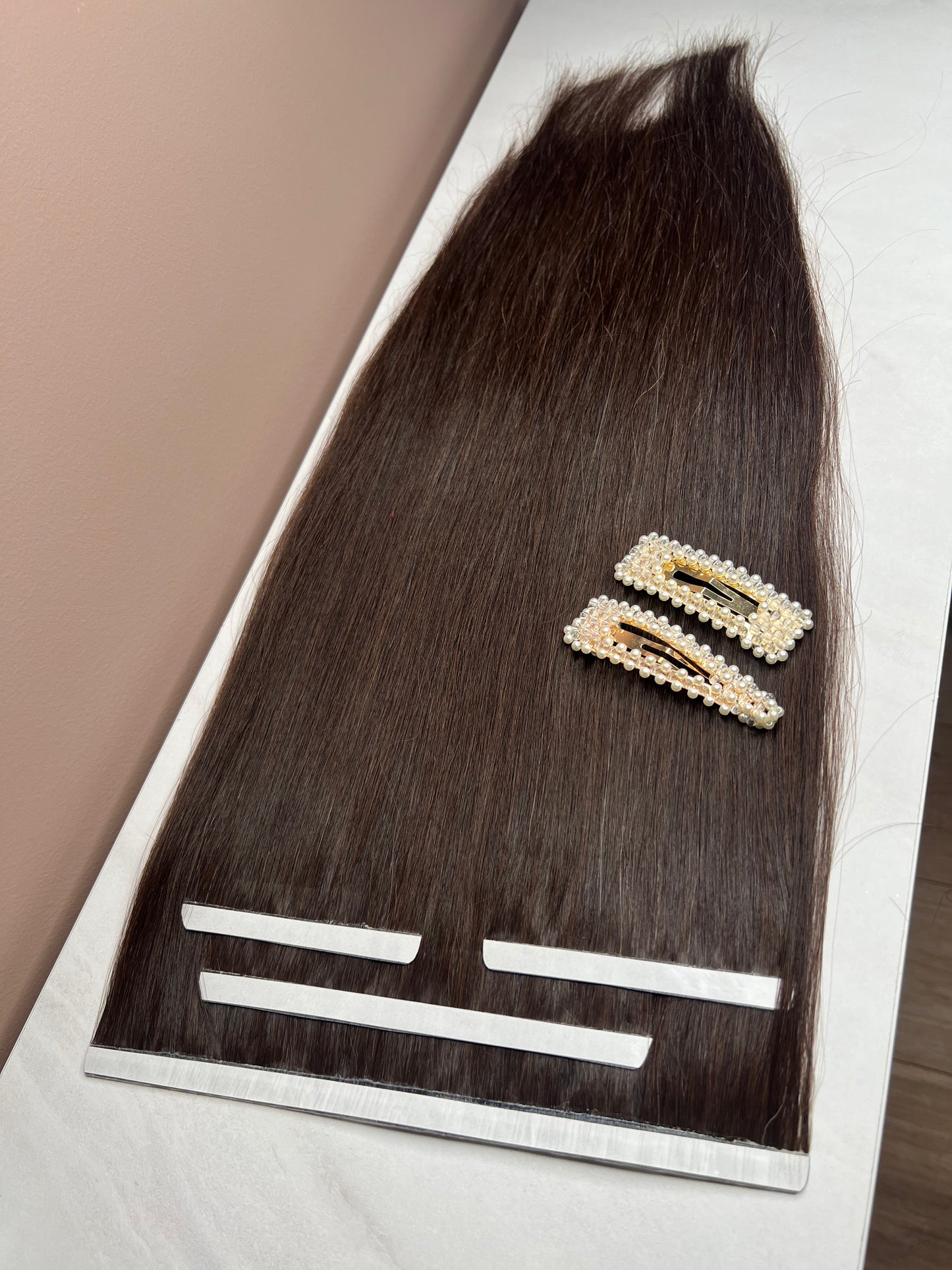 Dark brown 1 b Natural wide tape-in Hair Extensions - Slavic hair 88g 50cm