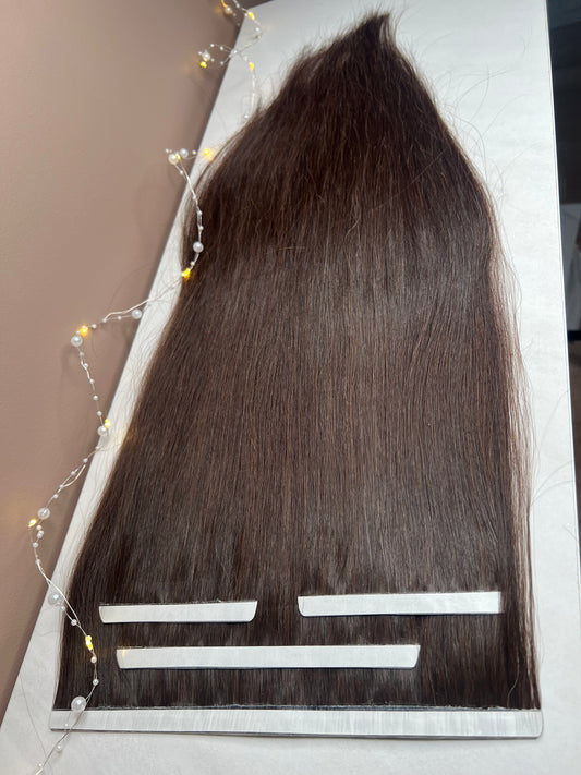 Bardzo ciemny brąz Włosy niefarbowane na szerokiej taśmie Naturalne doczepiane - 88 g 50  cm